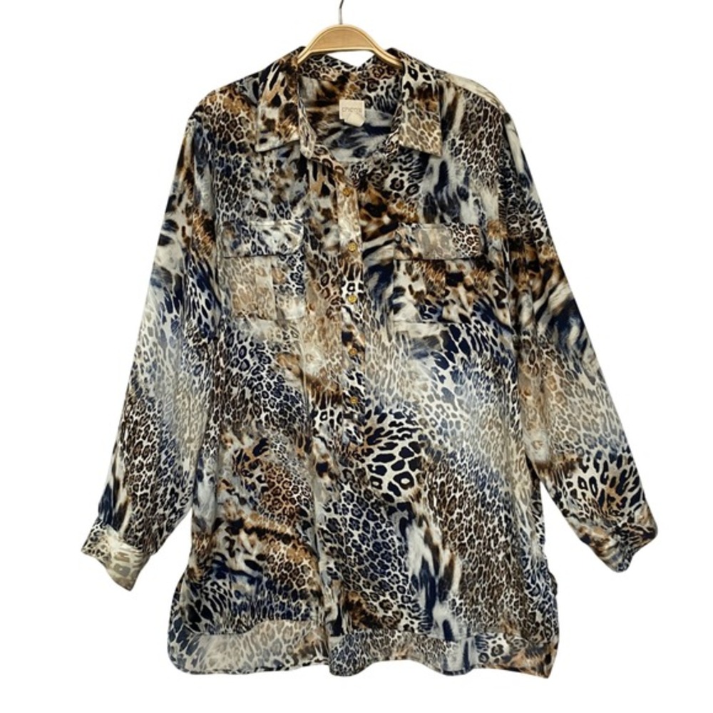 Chico's Leopard Animal Print Pullover Shirt Women Size 3 XL Ombre Brown Safari